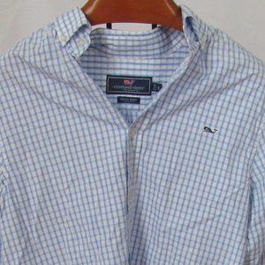 Vineyard Vines Mens Blue/White Check Whale Shirt 100% Cotton Size Small EUC